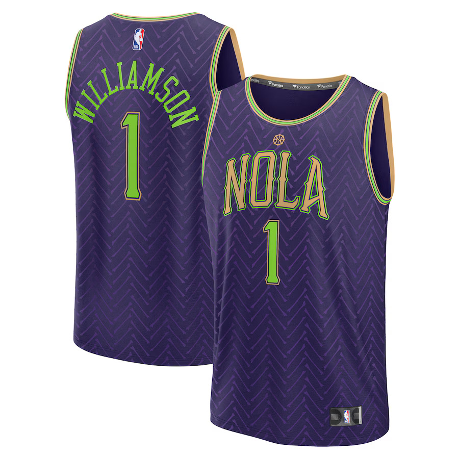 Men New Orleans Pelicans #1 Zion Williamson Fanatics Purple City Edition 2024-25 Fast Break Player NBA Jersey